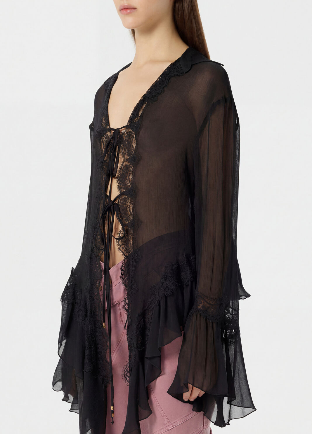 Crepe de chine and lace asymmetrical shirt  Blumarine - large image number 2