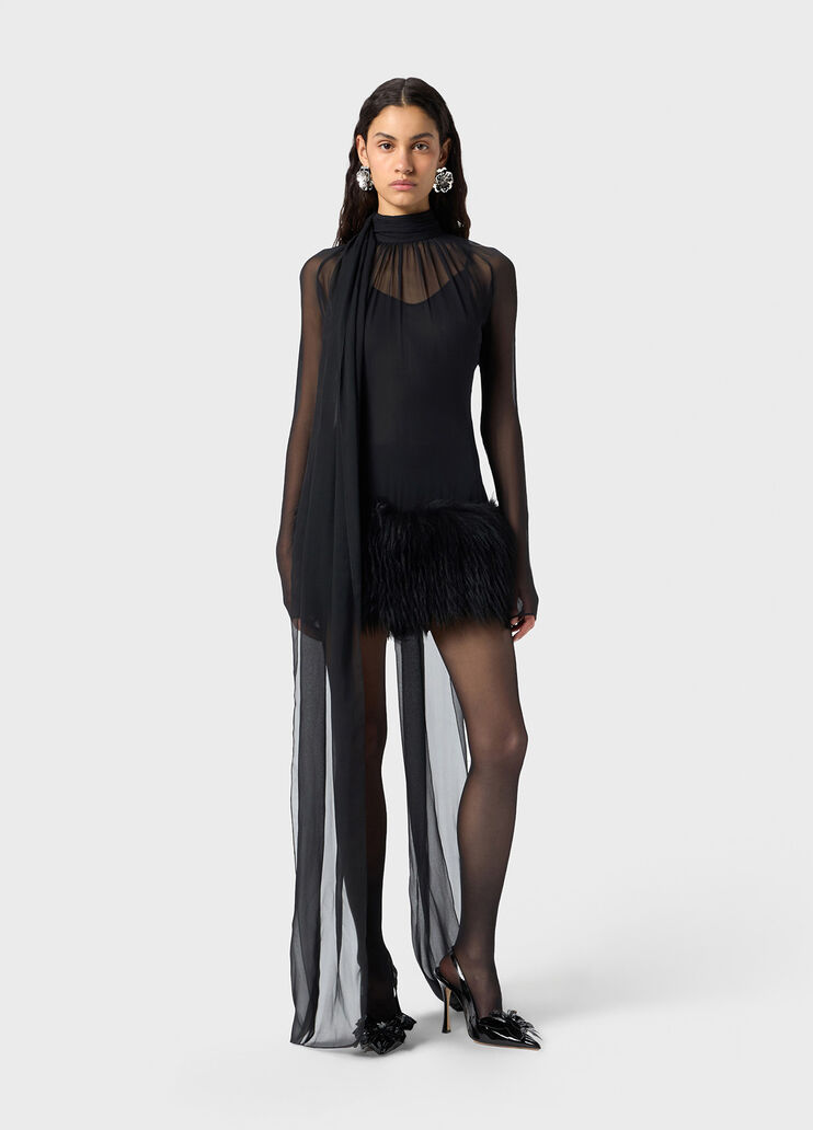 Seiden-georgette-kleid mit fell  Blumarine - large image number 3