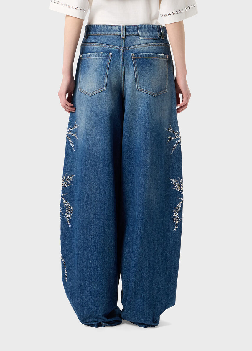 Baggy jeans with stone embroidery and studs