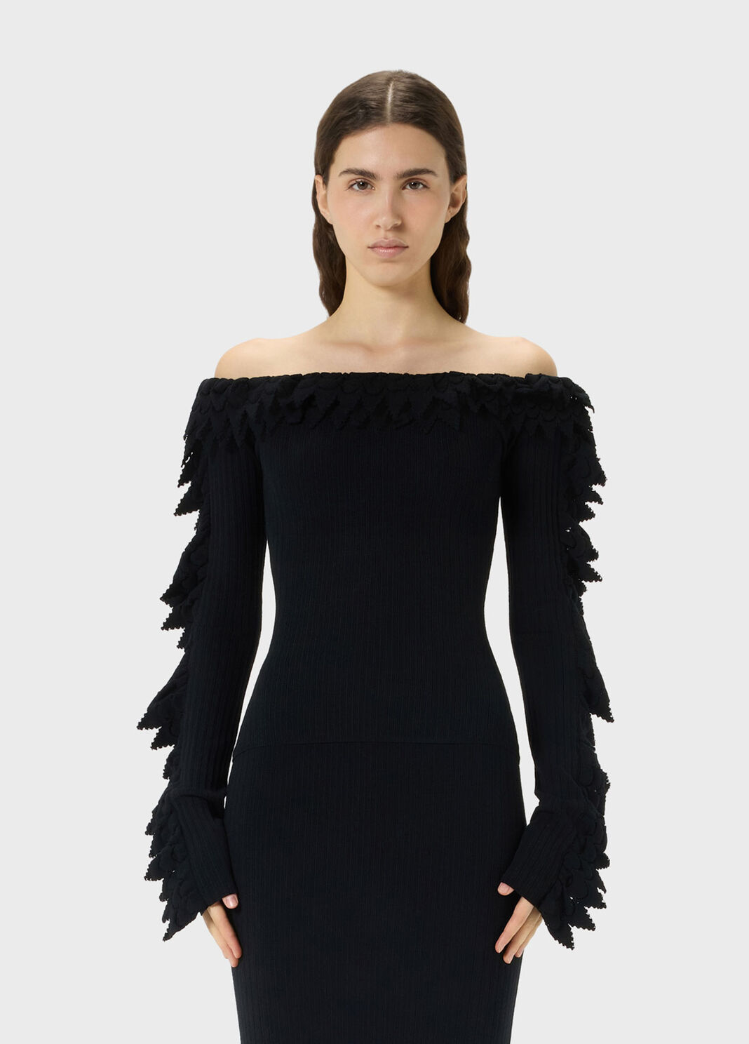 Jersey de punto acanalado con volantes festoneados  Blumarine - large image number 0