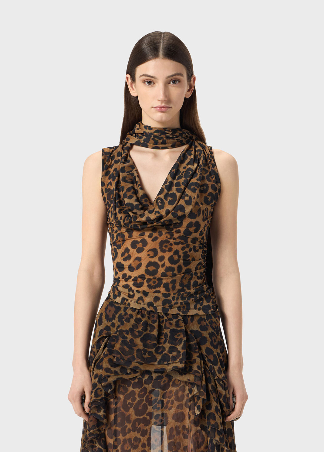 Animal-print jersey top with scarf  Blumarine - large image number 0