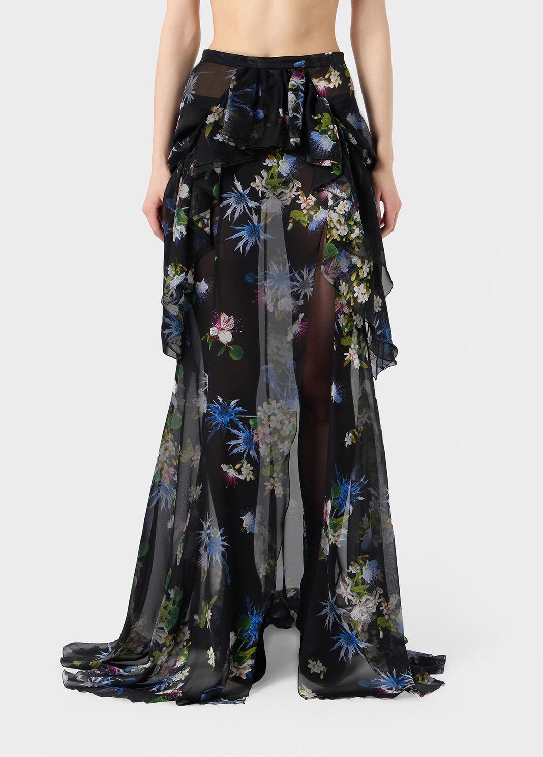 Falda de gasa de seda estampada con volantes  Blumarine - large image number 0