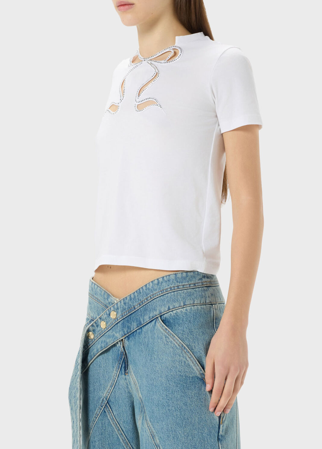 Jersey T-shirt with rhinestone embroidery  Blumarine - large image number 2