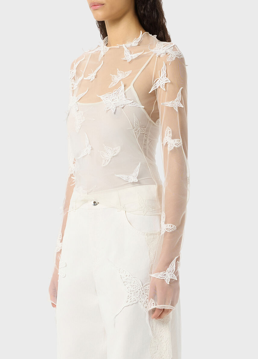 Tulle Sweater with Embroidery - Blumarine
