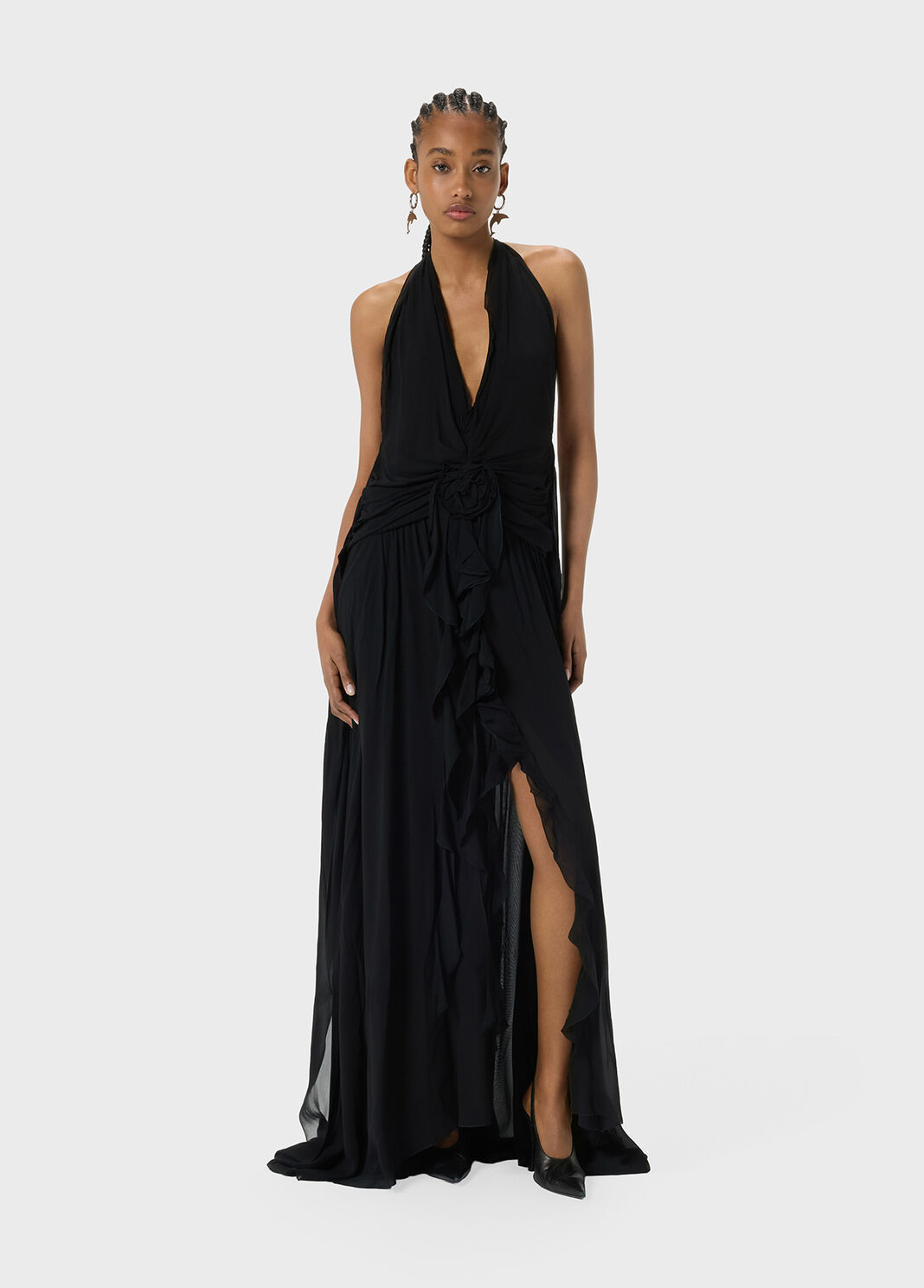 Long viscose georgette dress with rose and ruffles  Blumarine - large image number 3