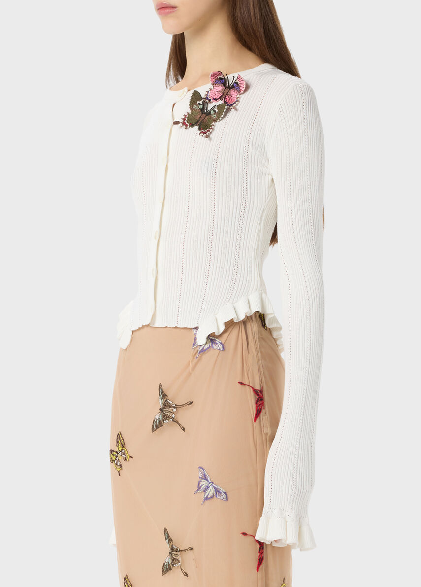 Ribbed Cardigan with Butterflies - Blumarine