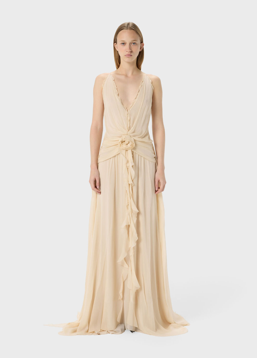 Long georgette dress with 3D rose and flounced detailing  Blumarine - large image number 0