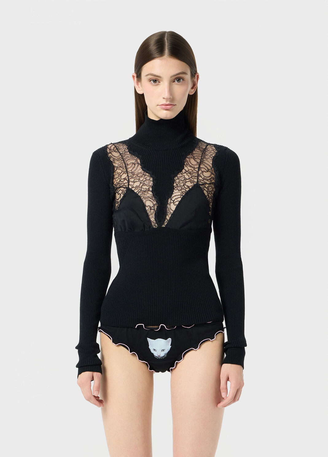 Stretch ribbed sweater with lace and satin inserts  Blumarine - large image number 0