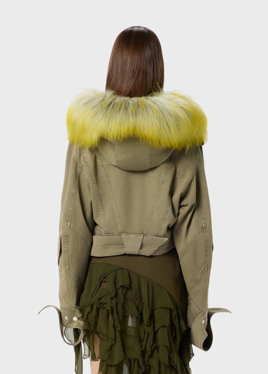 美品【Blumarine ブルマリン】ライナー付ゴールド茶系ジャケット　ファー付 Cotton bull jacket with fur - Blumarine