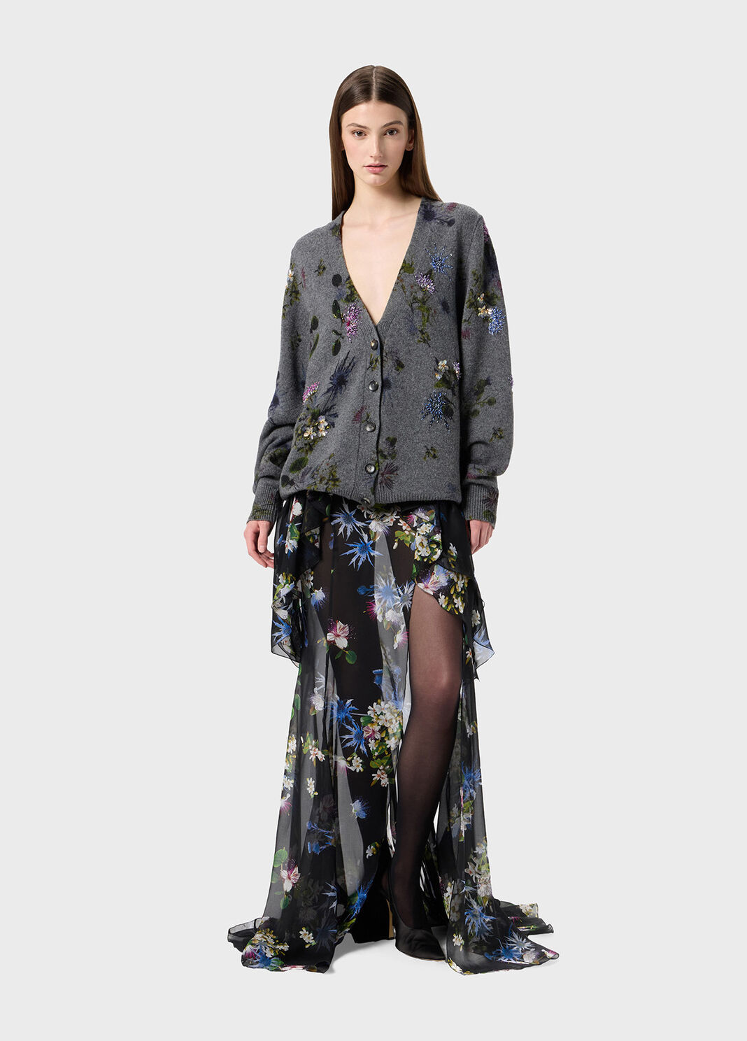 Wool cardigan with bouquet print and embroidery  Blumarine - large image number 3