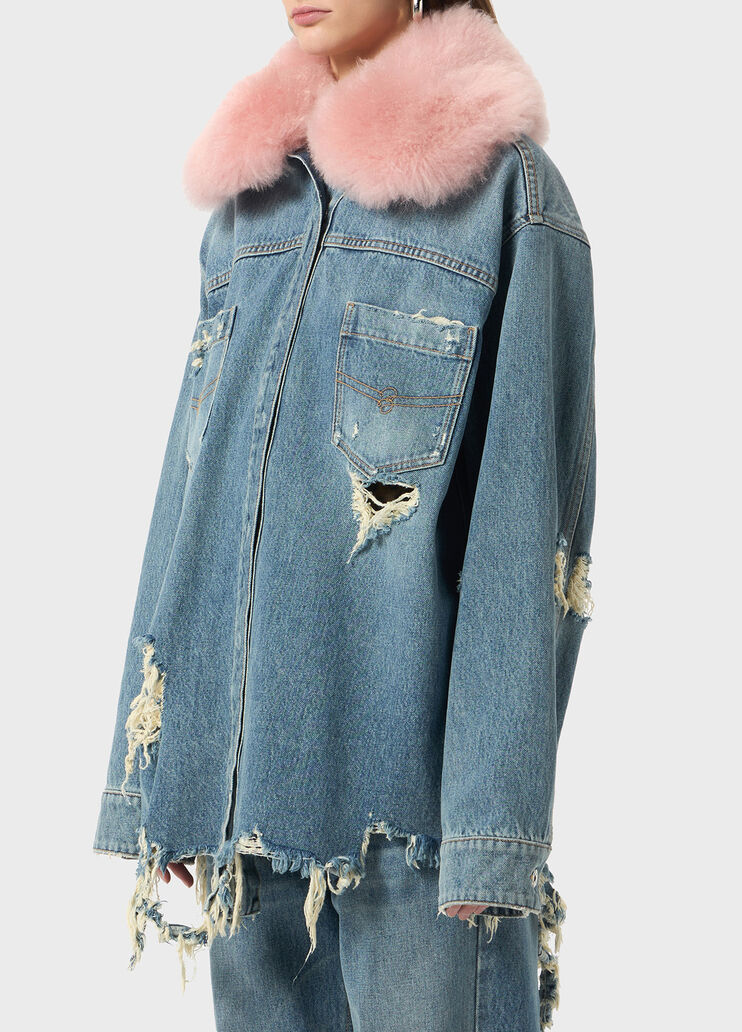 Denim shirt with faux fur collar  Blumarine - large image number 2