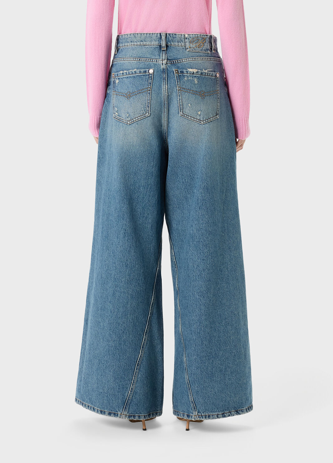 Destroyed superwide-leg jeans with scalloped lace details  Blumarine - large image number 1