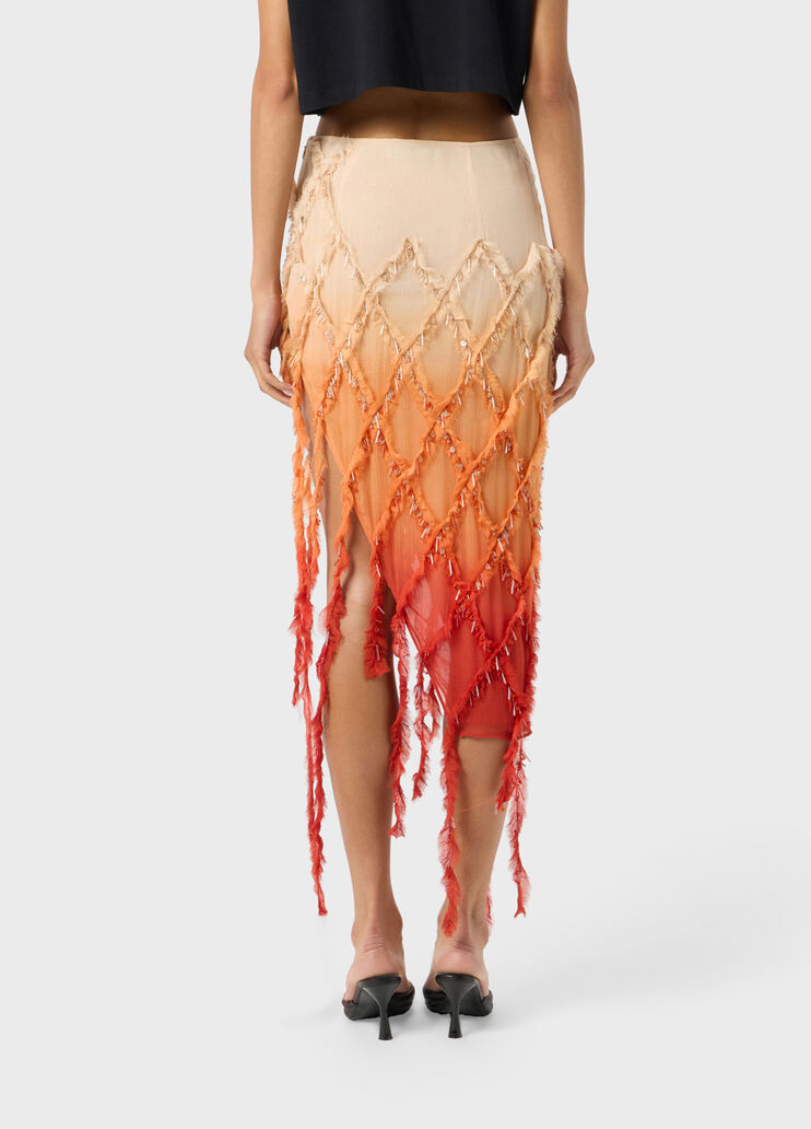 Asymmetrical crepon skirt with embroidery and fringing  Blumarine - large image number 1