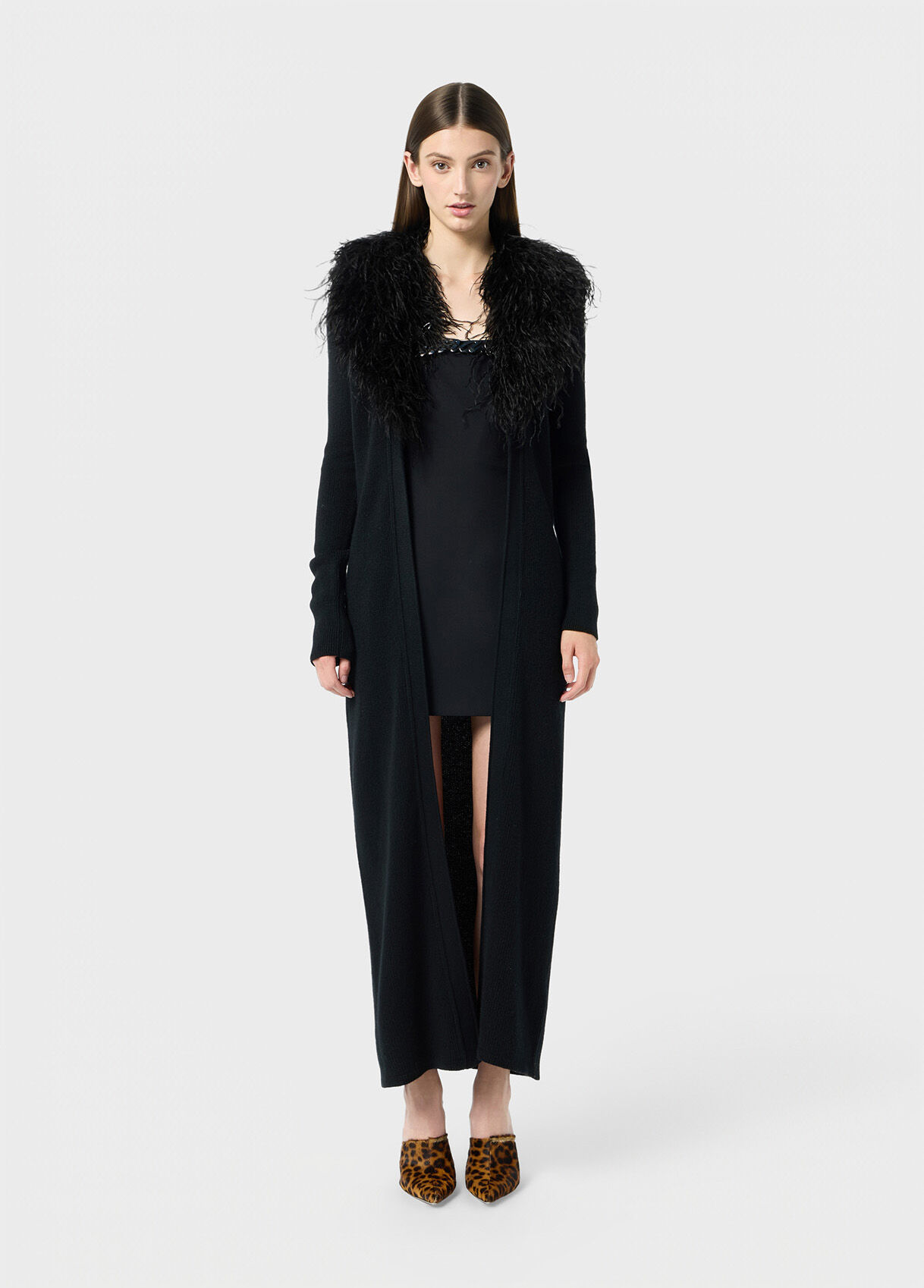 Black Long cardigan with faux fur collar - Blumarine US