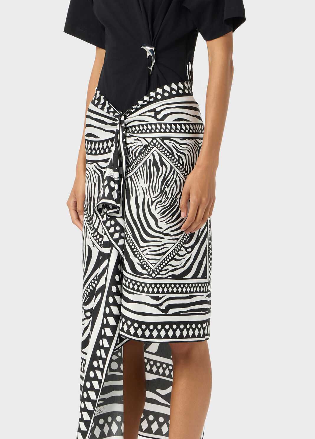 Asymmetrical twill sarong skirt with foulard print  Blumarine - large image number 2