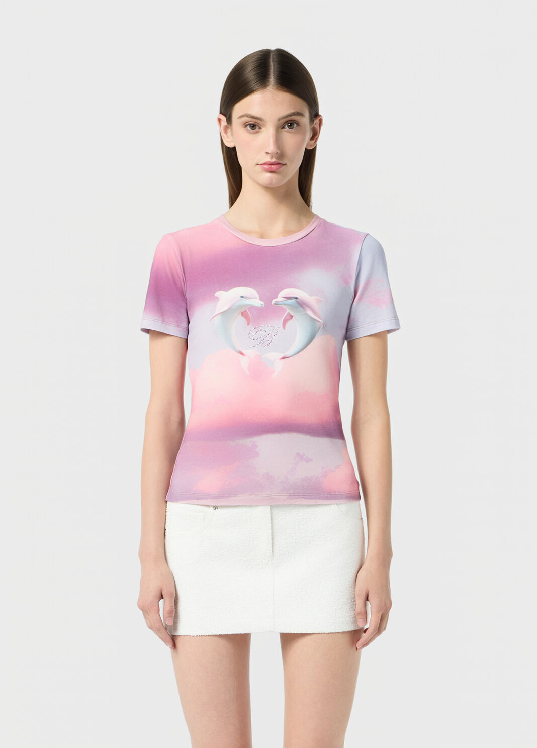 T-shirt in cotone stretch a stampa delfini con ricamo  Blumarine - large image number 0