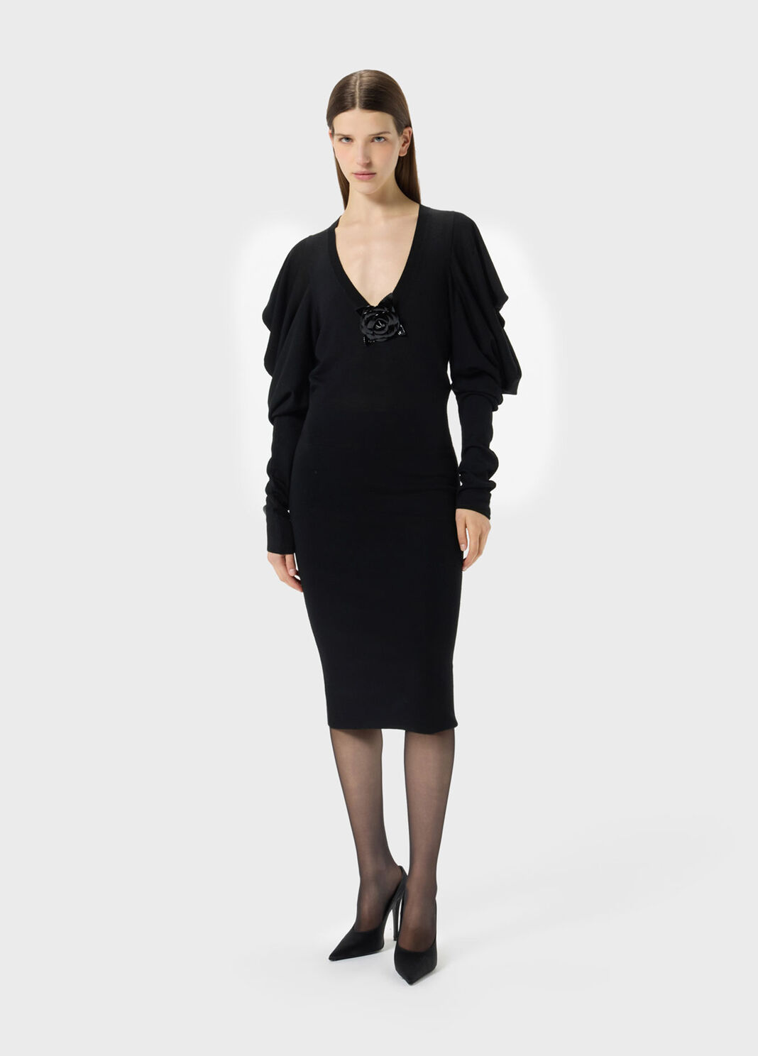 Wool midi dress with full sleeves and brooch detail  Blumarine - large image number 3