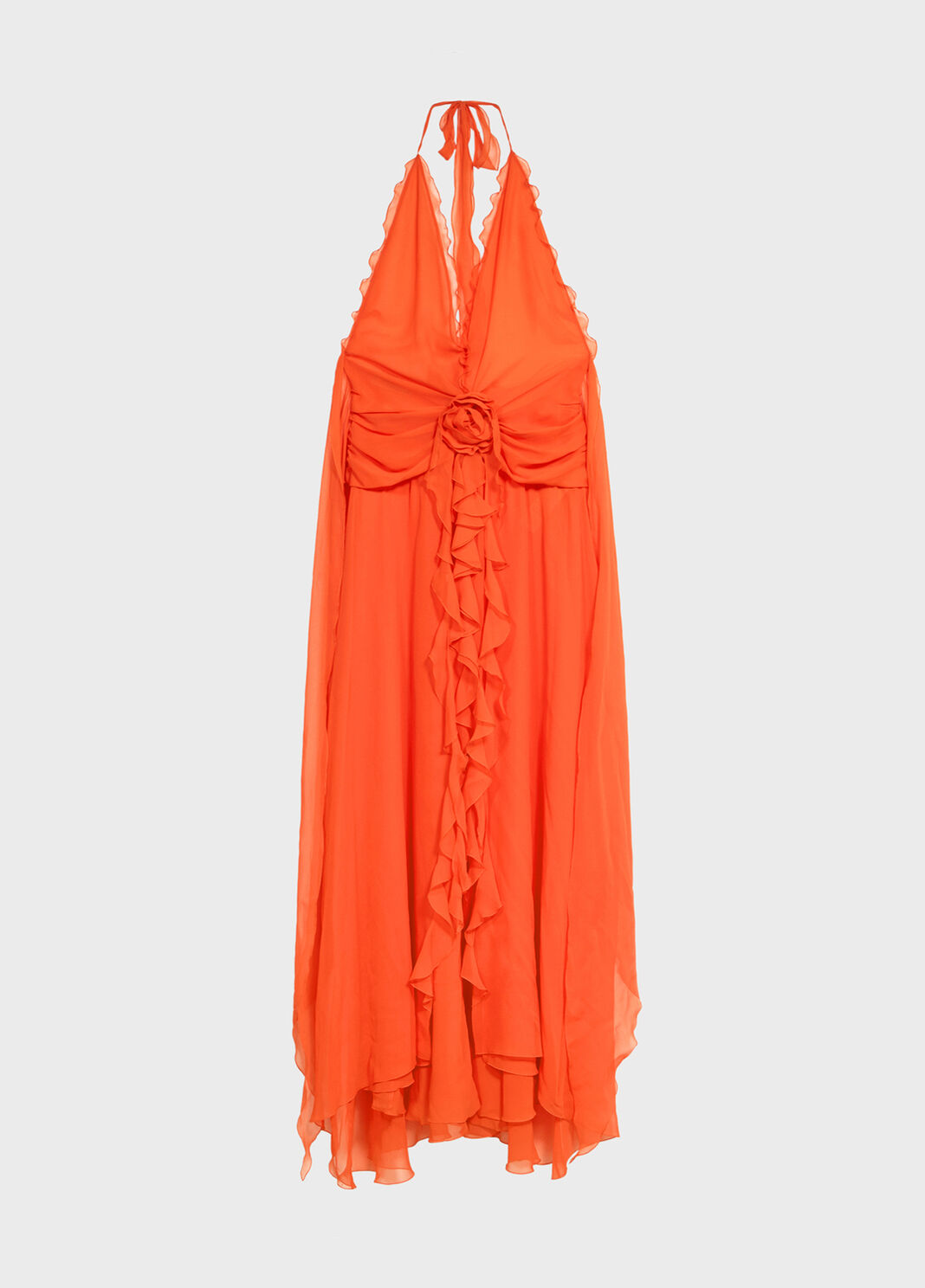Long viscose georgette dress with rose and ruffles  Blumarine - large image number 4