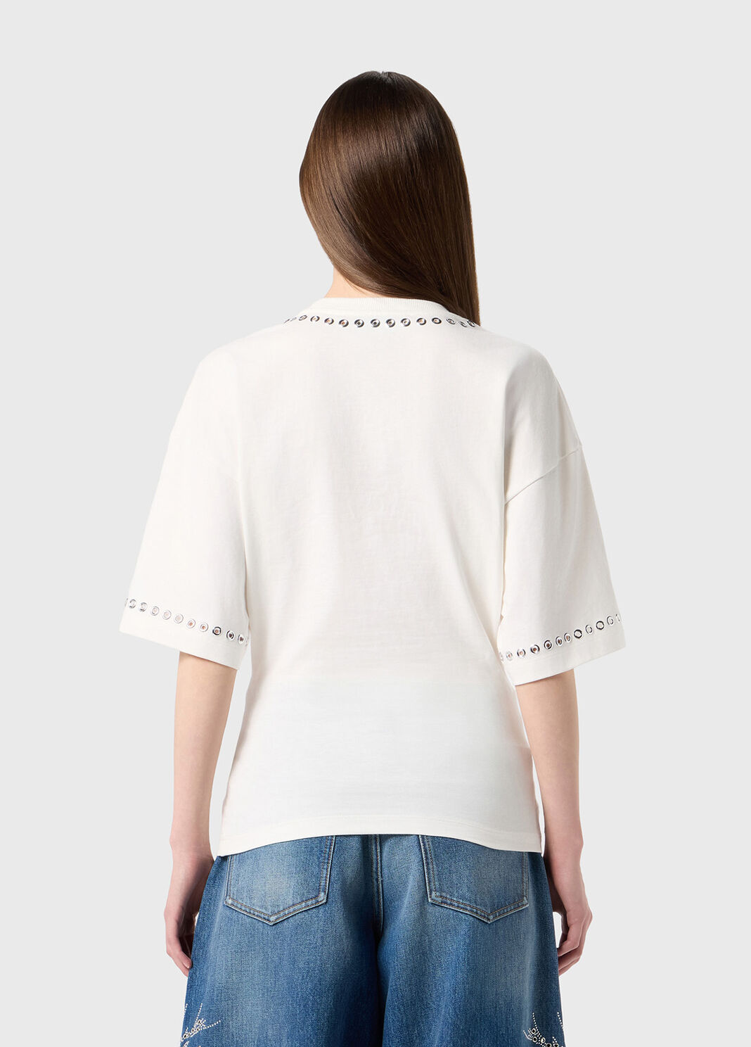 T-shirt with embroidered logo in metal eyelets  Blumarine - large image number 1