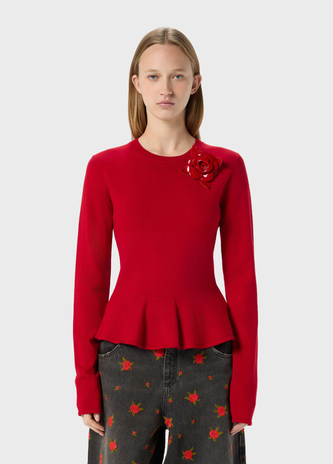 Jumper with patent leather brooch and undulated hem  Blumarine - large image number 0