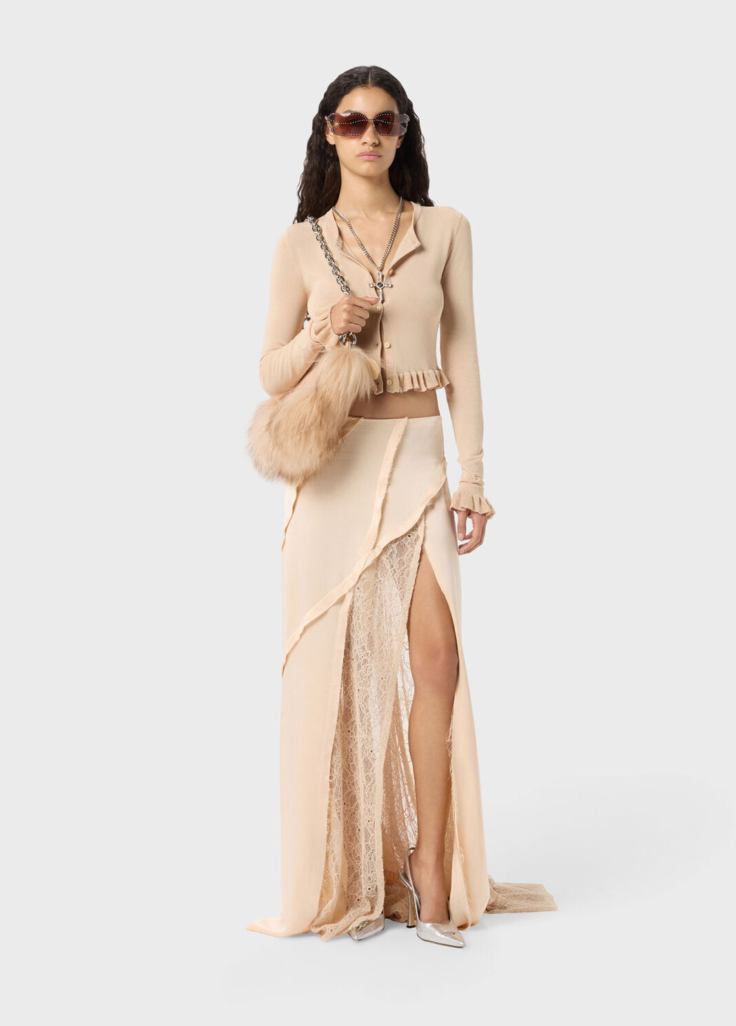 Langer Rock aus Satin und Chantilly-Spitze  Blumarine - large image number 3