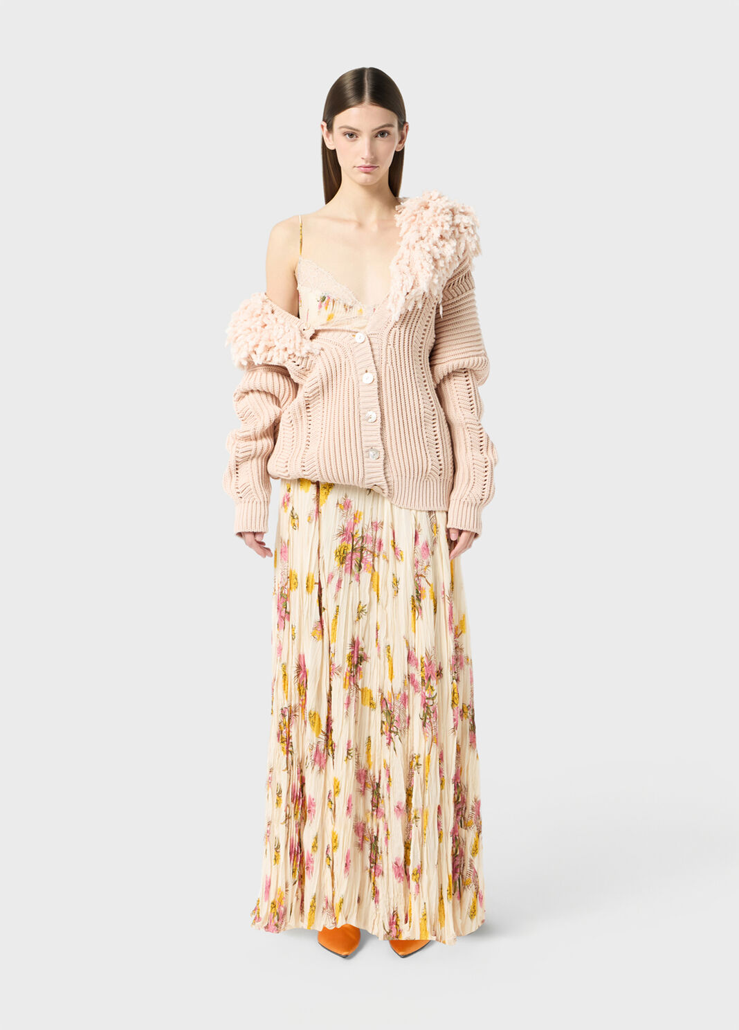 Long pleated georgette dress with print and lace  Blumarine - large image number 3