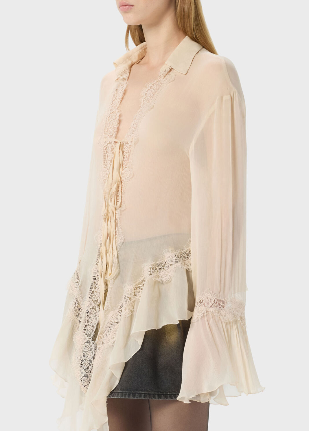 Crepe de chine and lace asymmetrical shirt  Blumarine - large image number 2