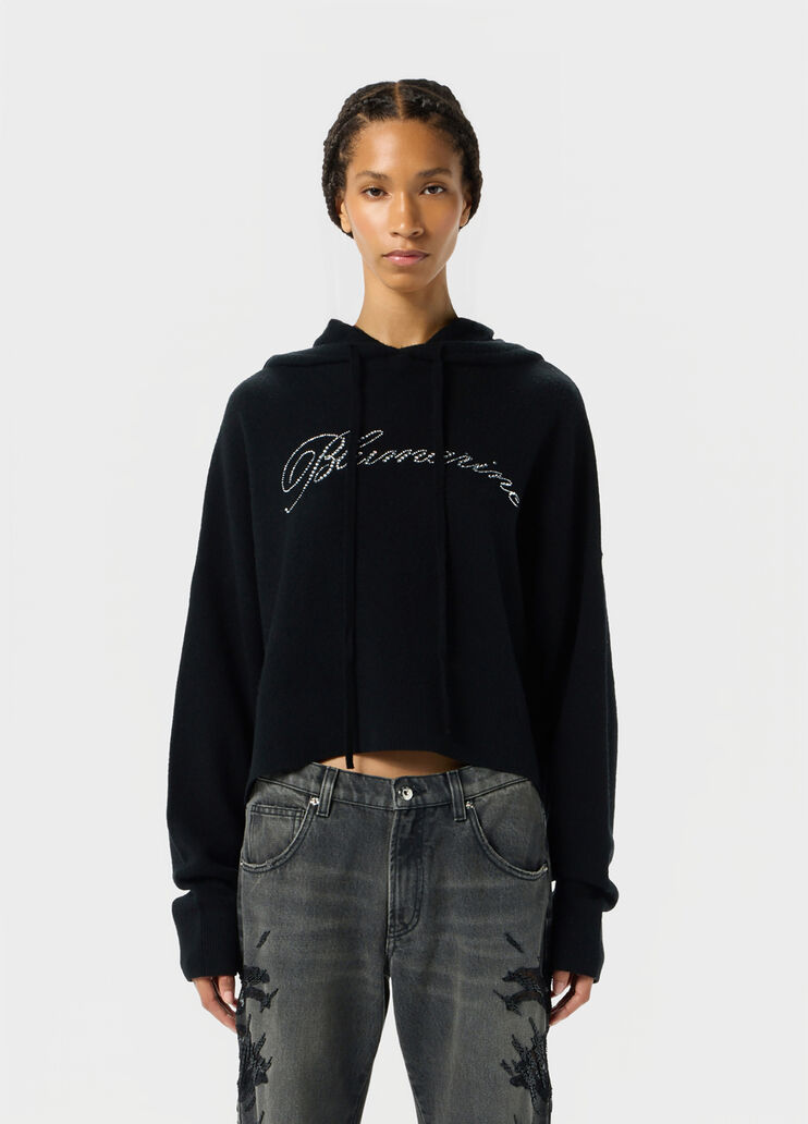 Wool sweatshirt with rhinestone embroidery  Blumarine - large image number 0
