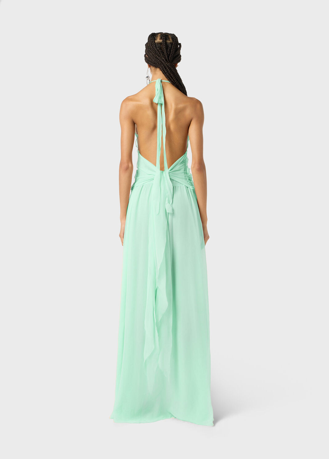 Long viscose georgette dress with rose and ruffles  Blumarine - large image number 1