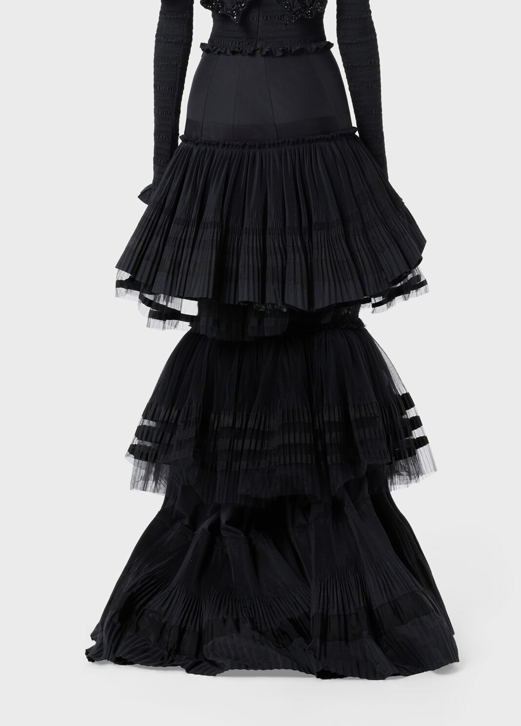 Gonna lunga in taffeta pliss&eacute; con inserti in pizzo e balze in tulle.  Blumarine - large image number 1