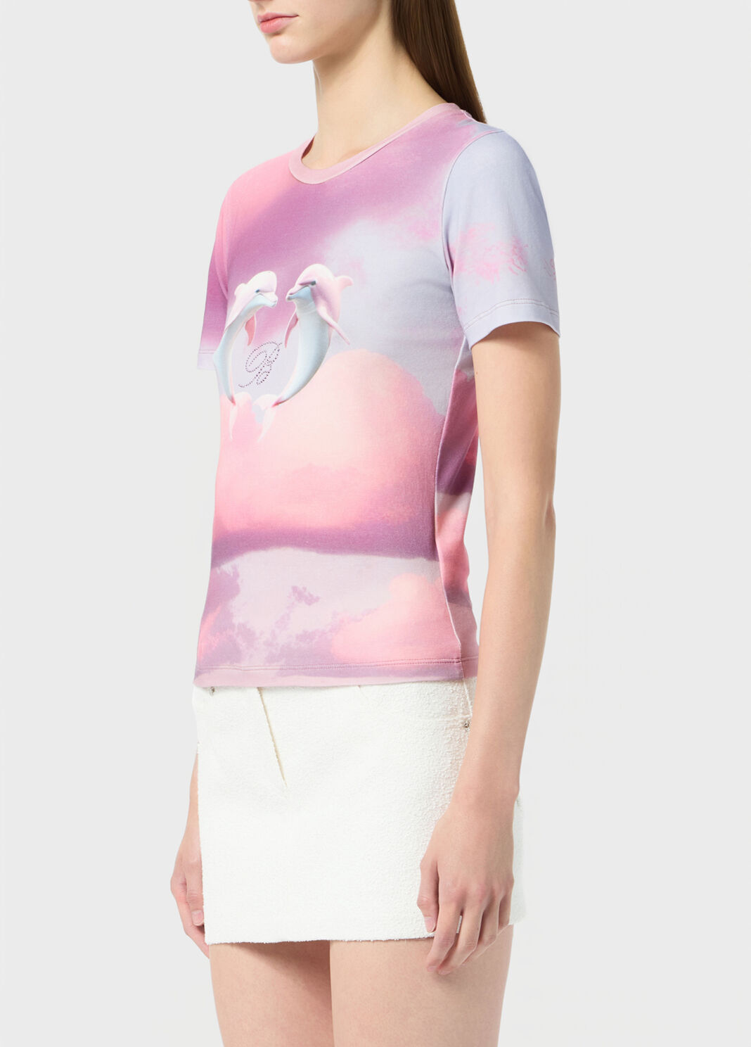 Stretch cotton T-shirt with dolphin print and embroidery  Blumarine - large image number 2