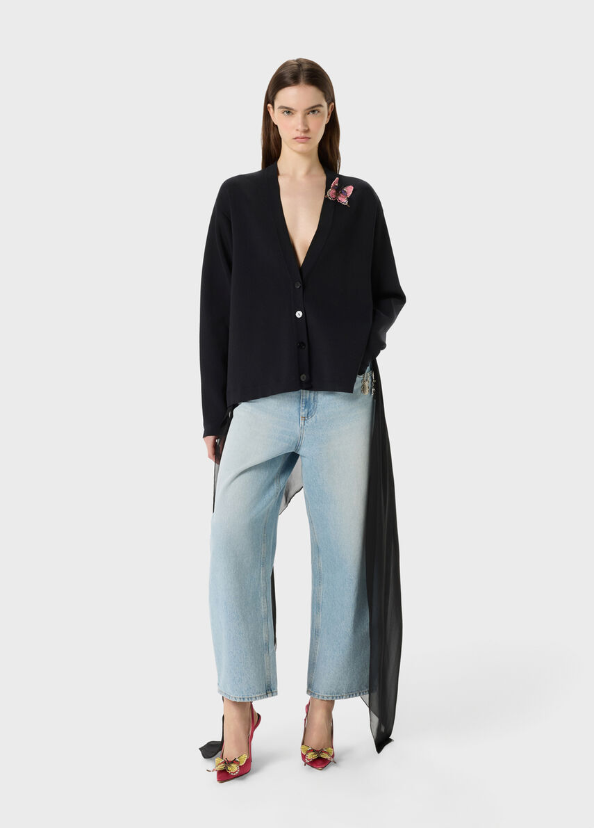 Knit Cardigan with Embroidery and Swallow Tails - Blumarine