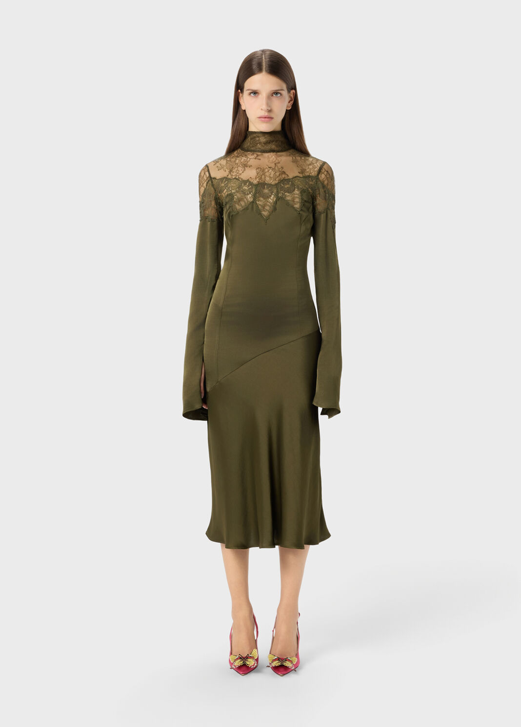 Midi satin dress with scalloped lace yoke  Blumarine - large image number 0