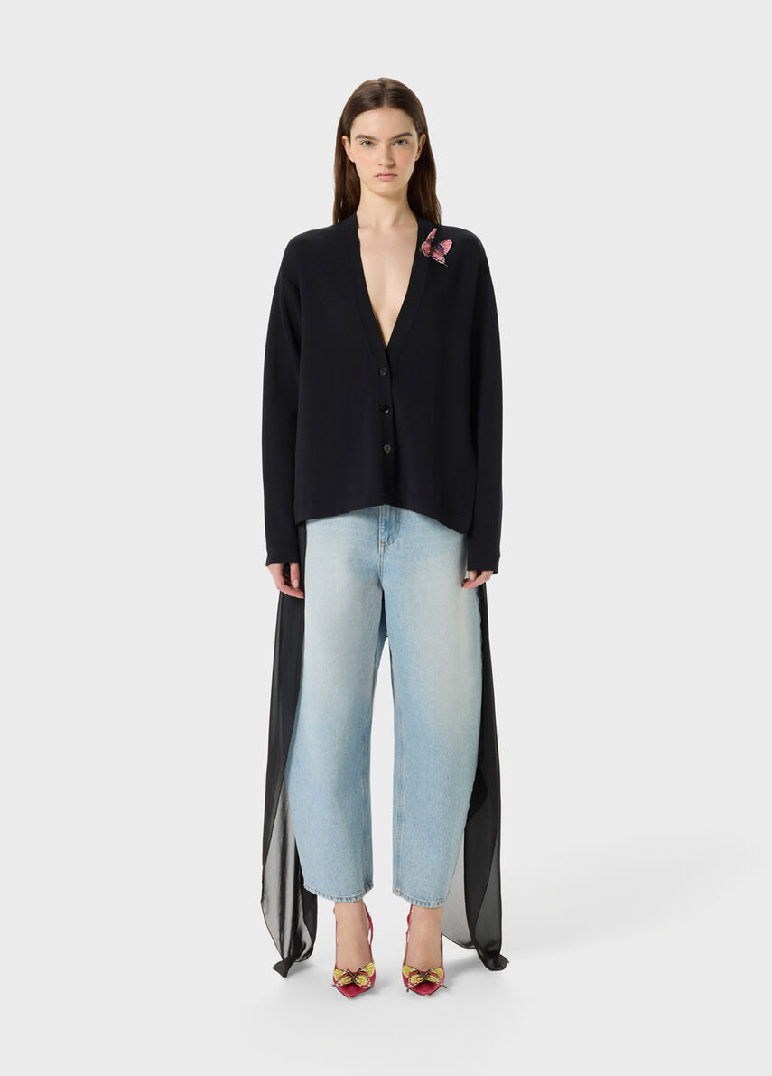 Knit Cardigan with Embroidery and Swallow Tails - Blumarine