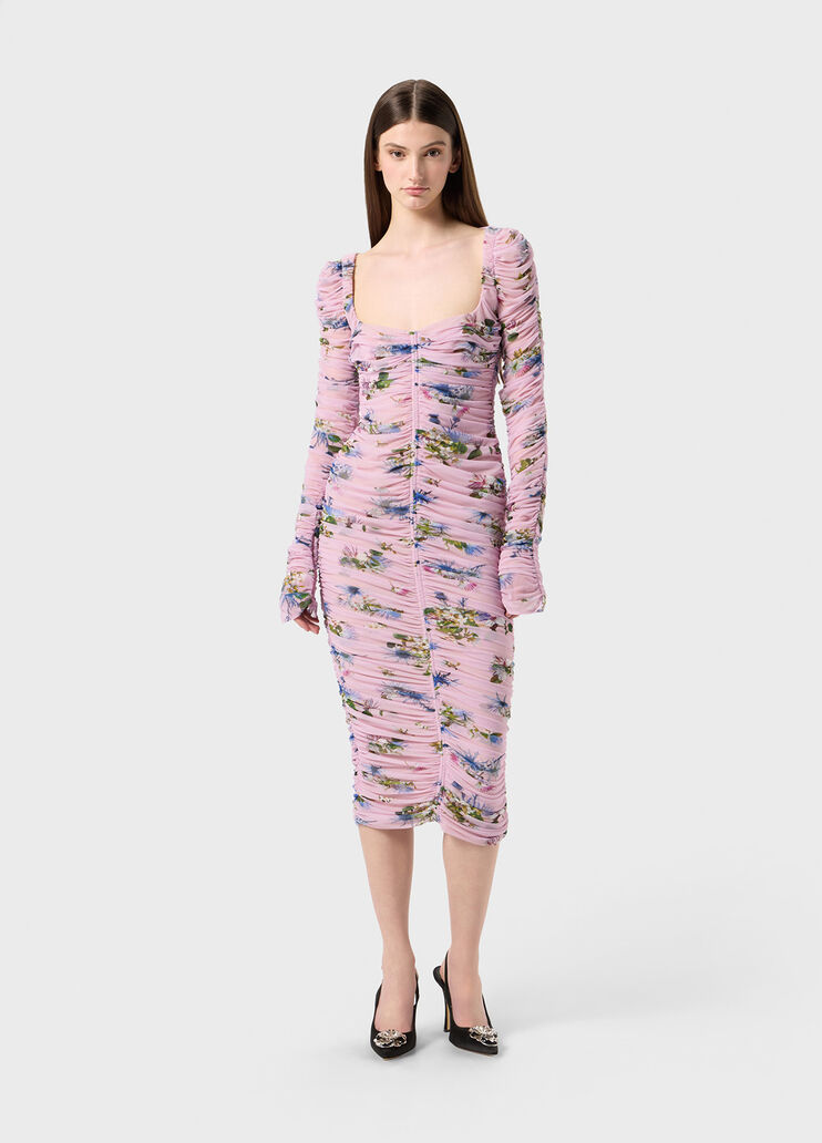 Printed tulle midi dress with gathering  Blumarine - large image number 3