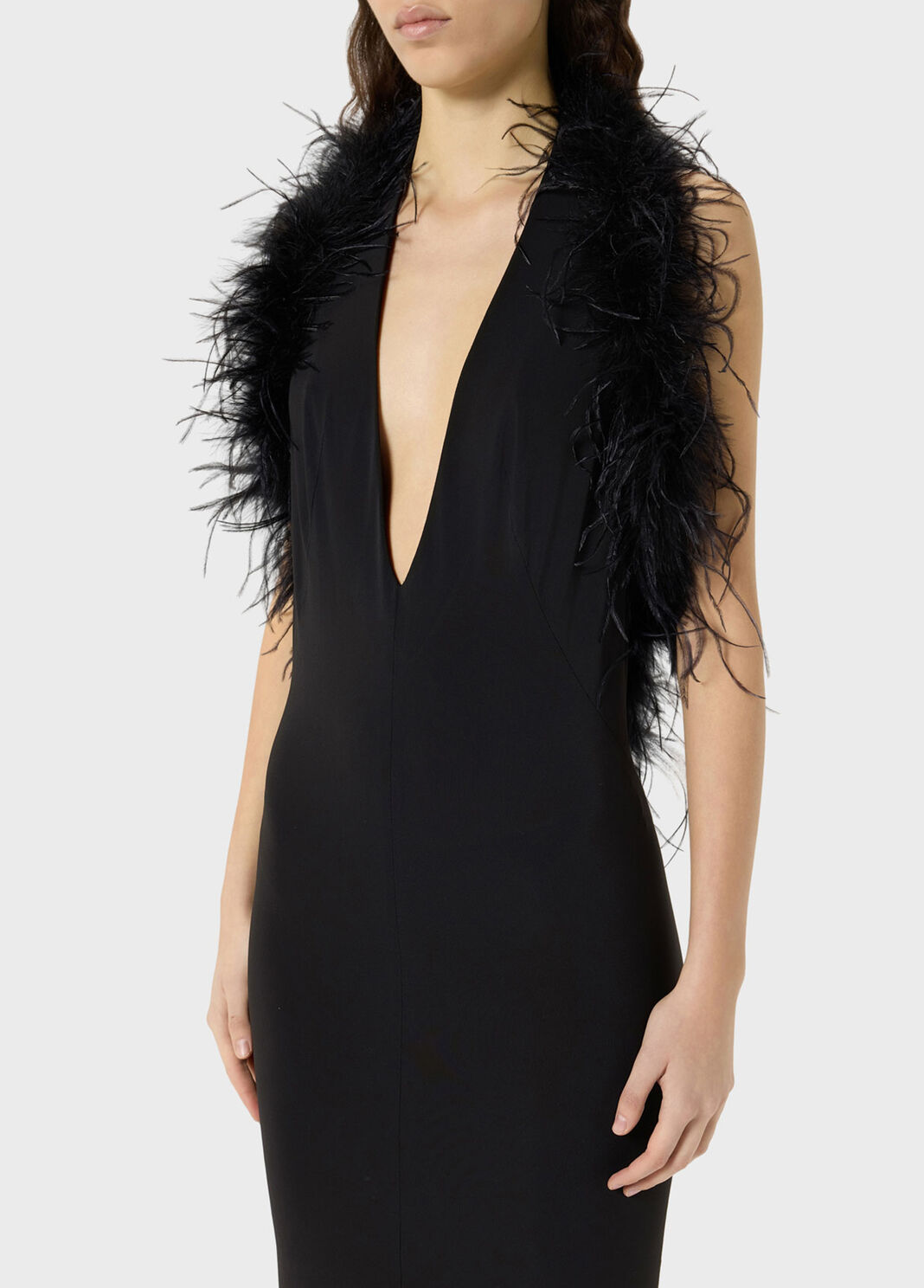 Long jersey dress with deep neckline and marabou details  Blumarine - large image number 2