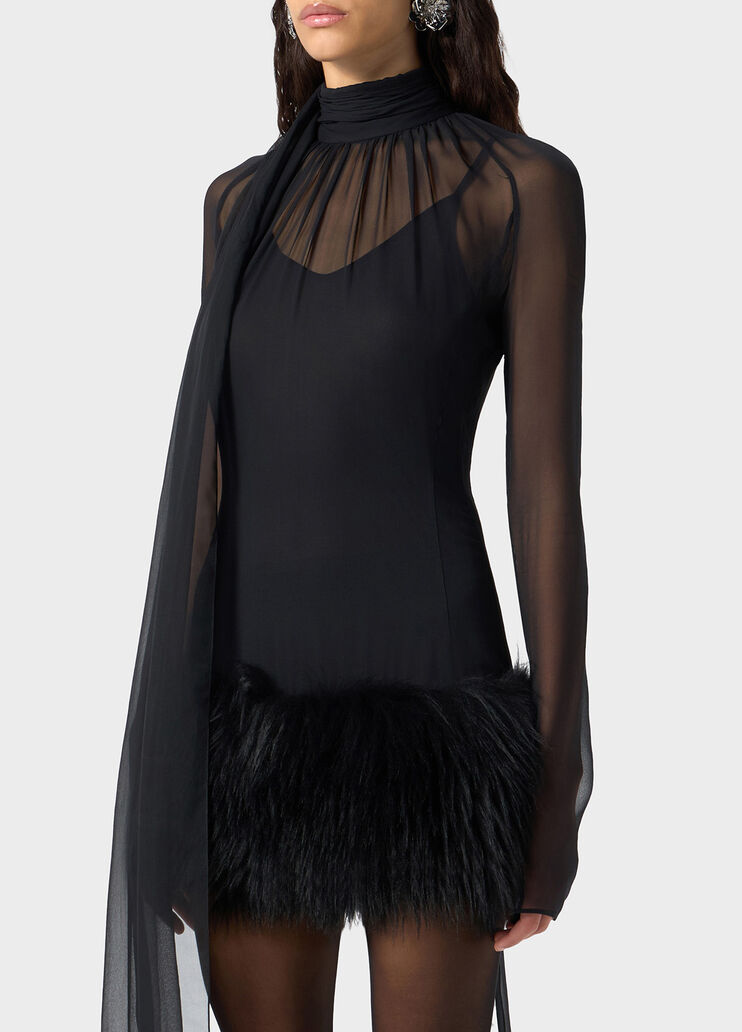 Seiden-georgette-kleid mit fell  Blumarine - large image number 2