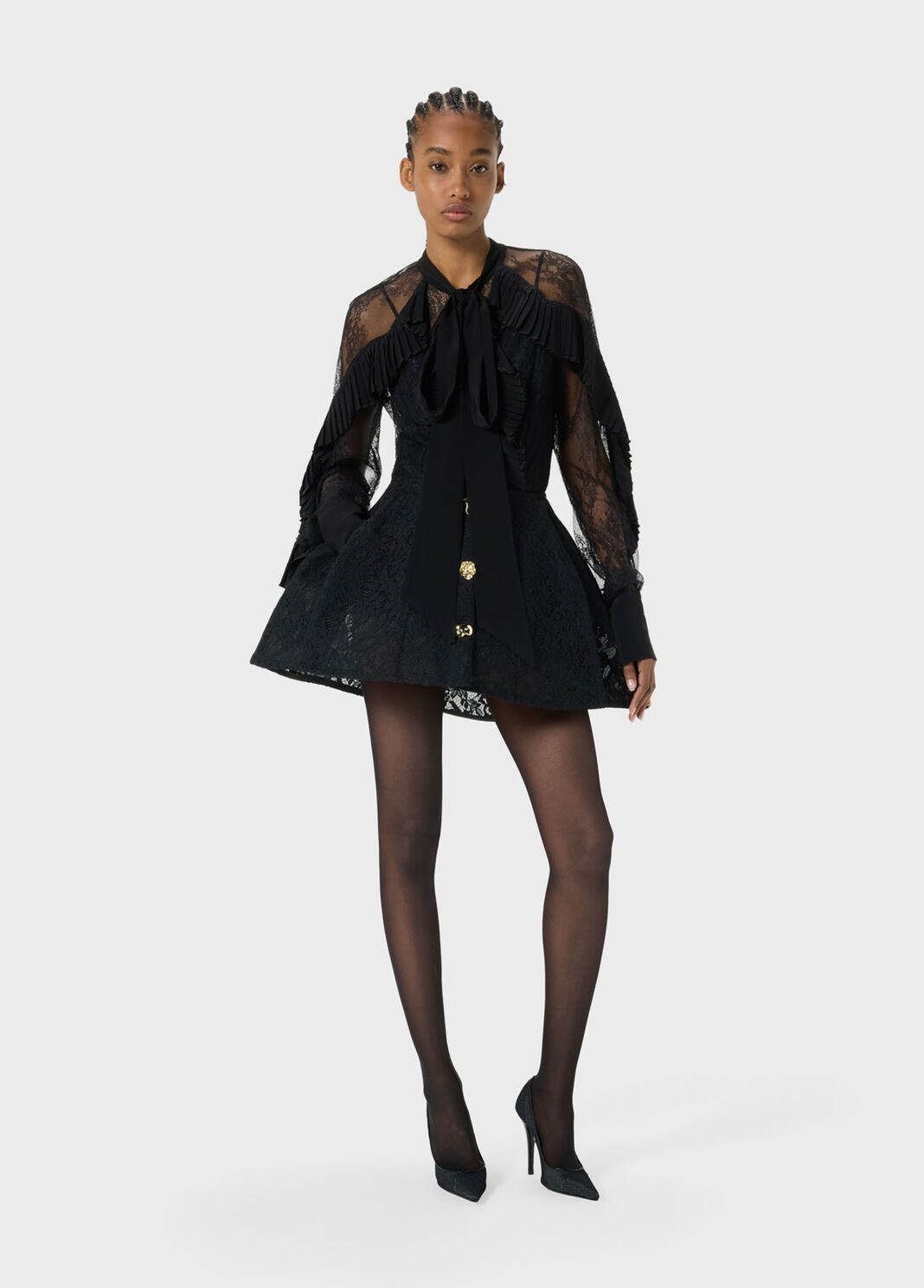 Rebrod&eacute; lace skirt with bejewelled buttons  Blumarine - large image number 3