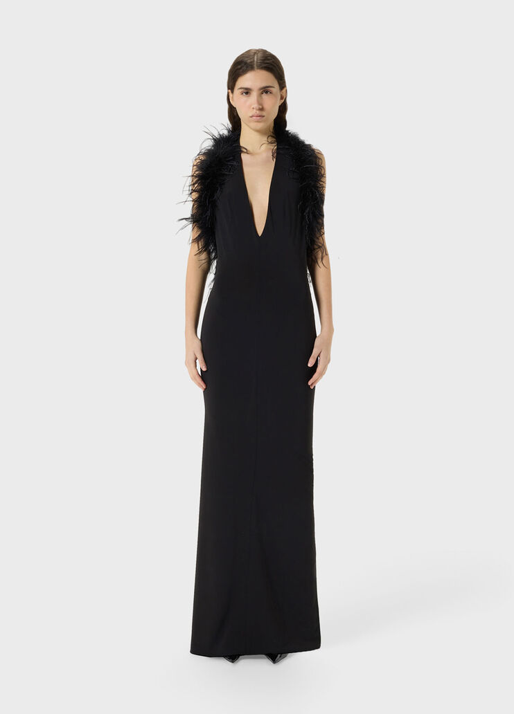 Long jersey dress with deep neckline and marabou details  Blumarine - medium