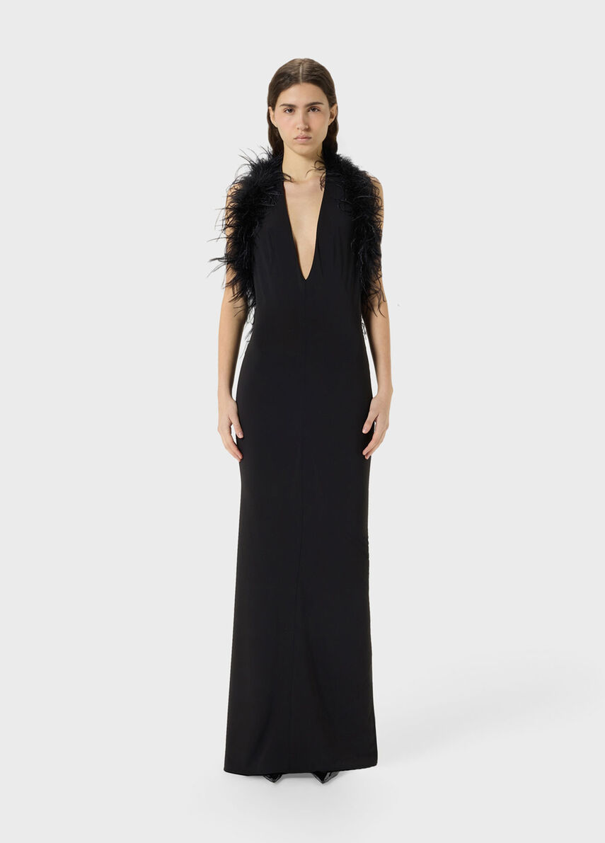 deep v neck jersey dress Long with neckline and marabou details More colors bridesmaid robe Helsa Formal Dresses Macy's Blue Color:Custom Color(Add Your Color On ”Order special instructions“）