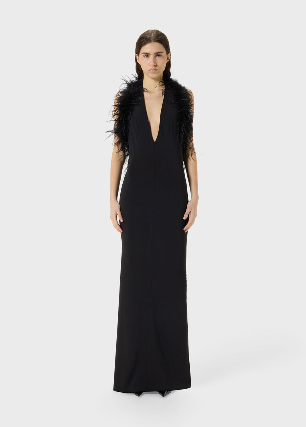 Long jersey dress with deep neckline and marabou details  Blumarine - large image number 0