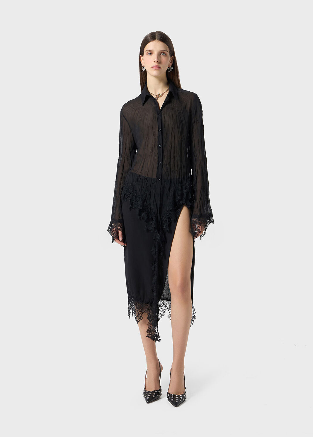 Chiffon-hemd mit volant aus spitze  Blumarine - large image number 3