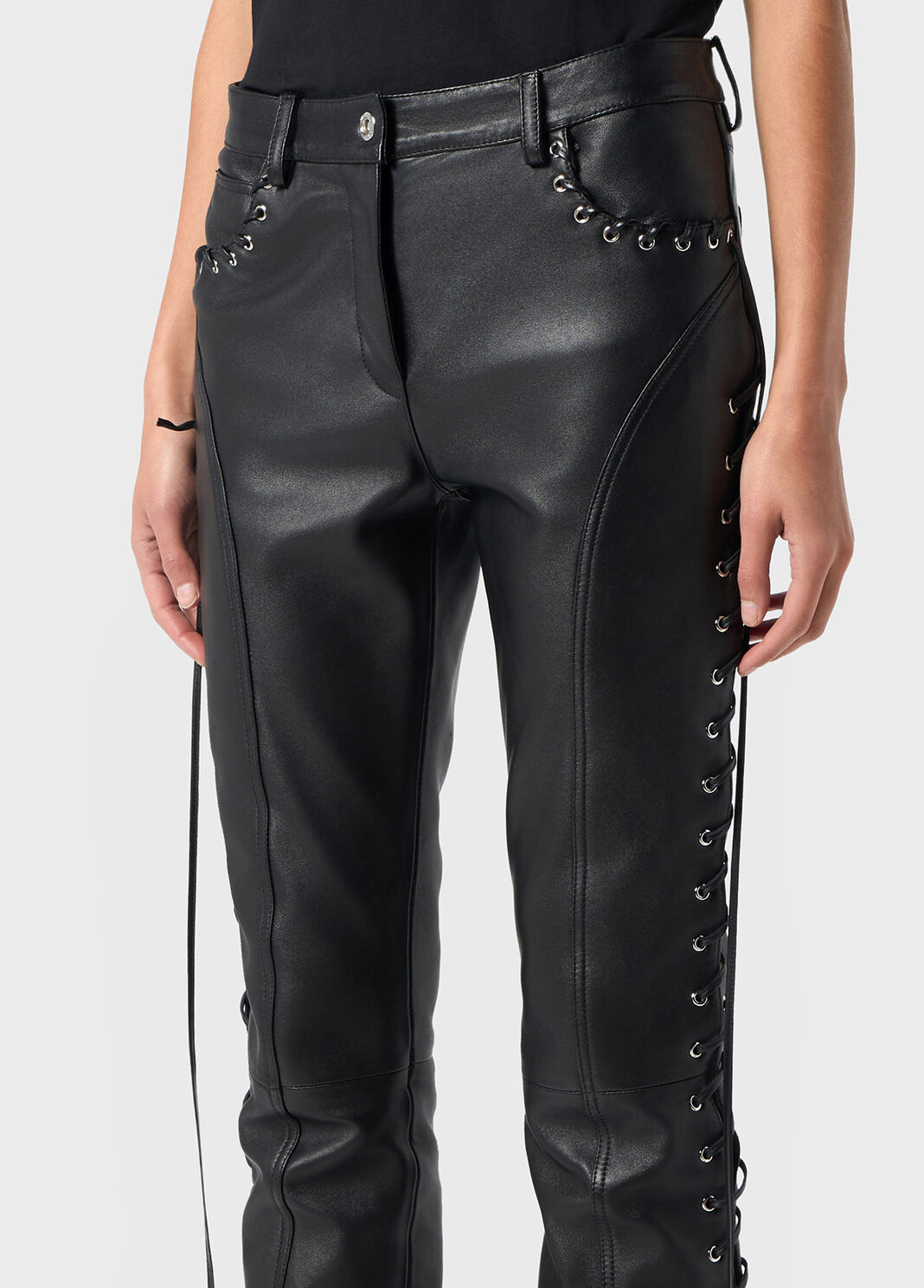 Leather pants with laced details  Blumarine - large image number 2