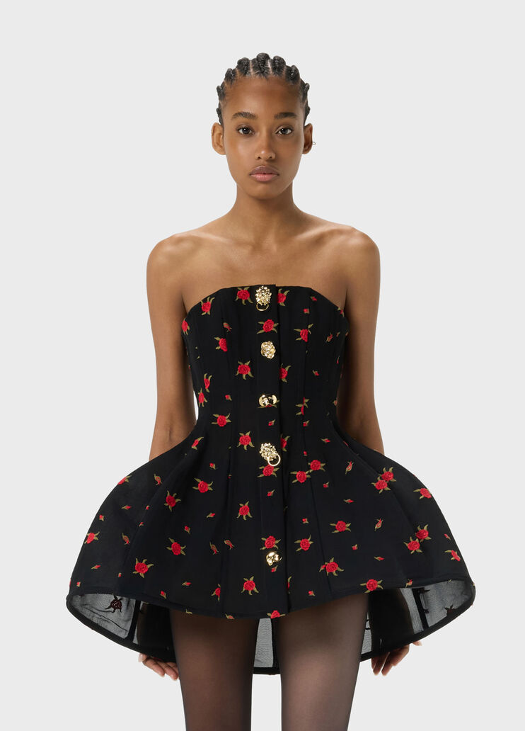 Short dress with rose embroidery and bejewelled buttons  Blumarine - medium