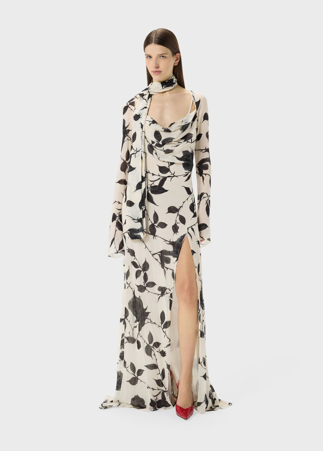 Long georgette dress with rose print  Blumarine - large image number 3