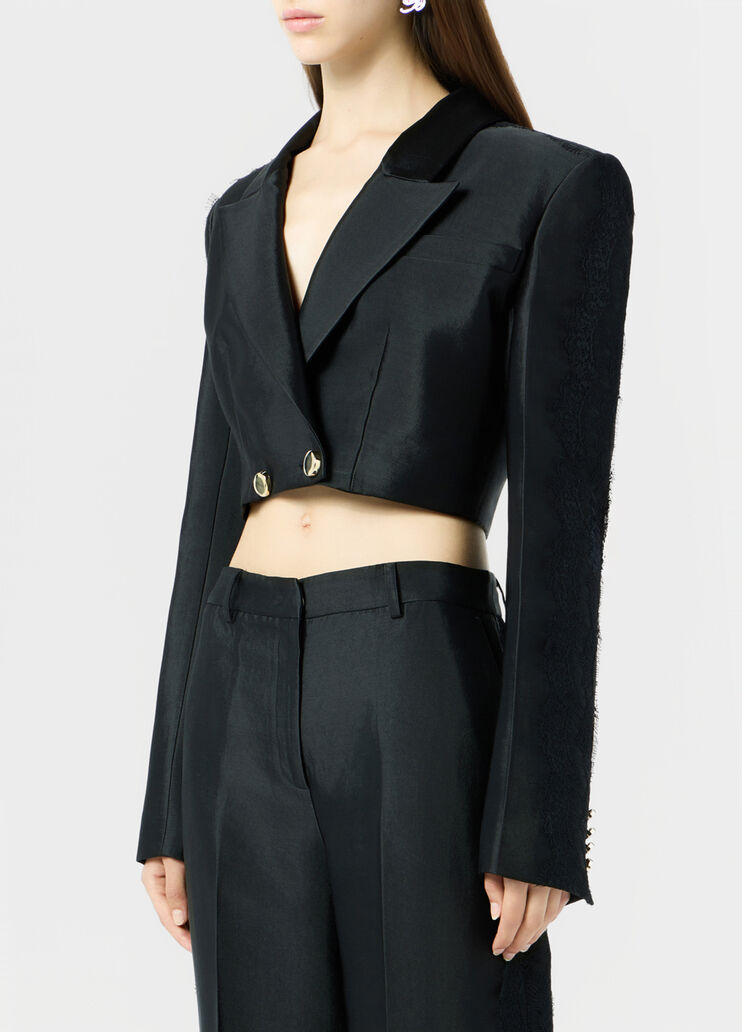 Double-breasted cropped jacket with lace  Blumarine - large image number 2