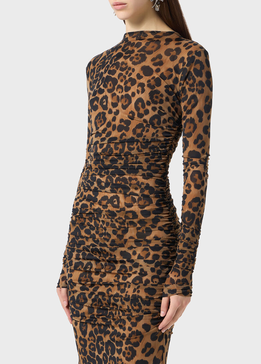Long second-skin jersey dress with animal print Long second-skin jersey dress with animal print