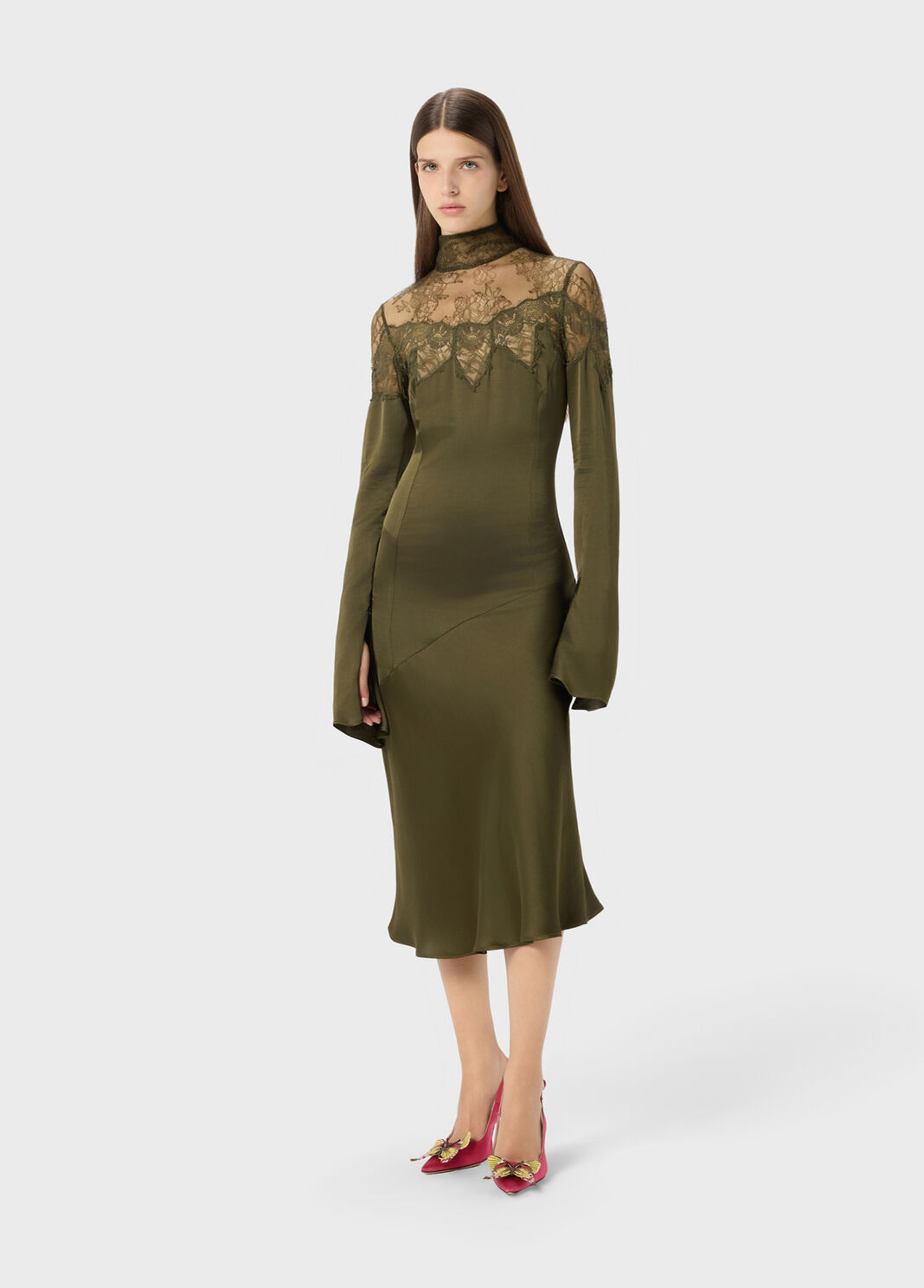 Midi satin dress with scalloped lace yoke  Blumarine - large image number 3