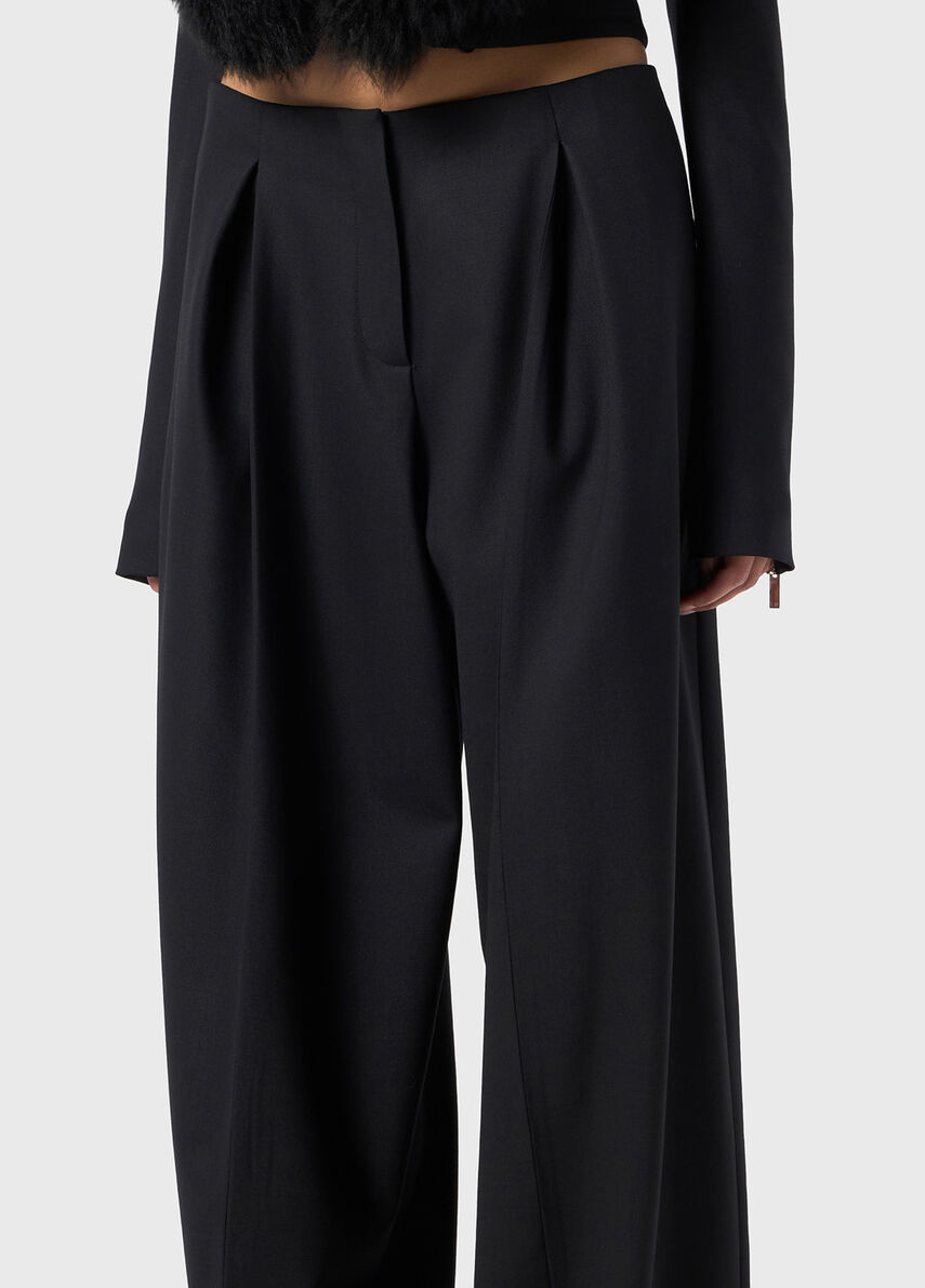 Wide leg wool twill pants