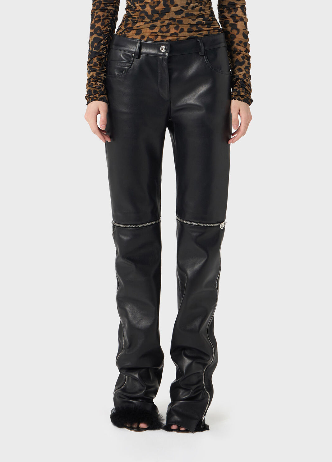 Plong&eacute; leather pants with zipper and lace  Blumarine - large image number 0